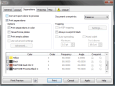 Separations dialogue box corel